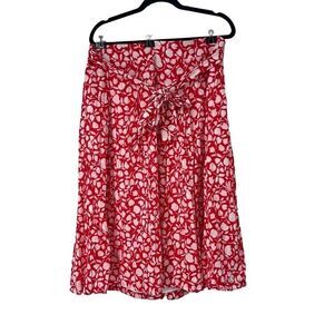 Talbots Red‎ White Floral Pleated Midi Skirt Sz 16 Women’s